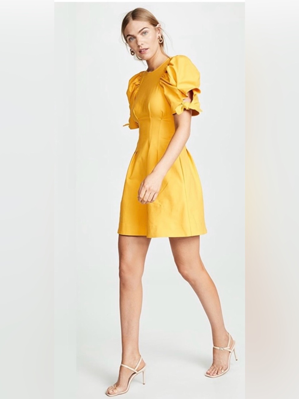 Sea New York Women’s Lennox Puff Sleeve Yellow Fit & Flare Mini Dress Size 4 - Picture 5 of 12